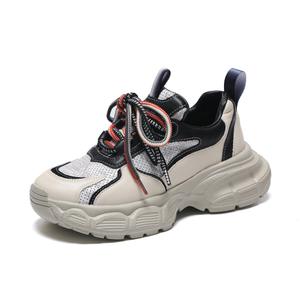 Кроссовки женские толстые низкие черный/бежевый Shouba