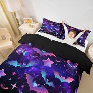 Erosebridal Комплект постельного белья Happy Halloween с готическими летучими мышами и галактическим звездным небом, Purple Black