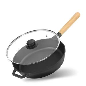 Чугунная сковорода Ø26см и глубиной 54мм BRIZOLL со стеклянной крышкой сковорода из чугуна чугунная сковорода чугунная сковорода круглая с деревянной ручкой от 4big.fun ИНДУКЦИЯ для всех типов плит