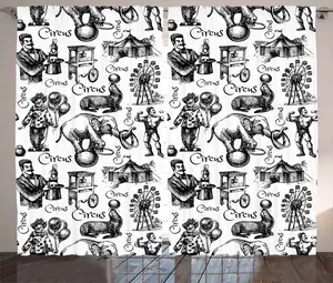 Штора ABAKUHAUS в современном деревенском стиле, тема циркового фокусника, присборенная тесьма для спальни с петлями и крючками, 280 x 175 см, черно-белая Abakuhaus