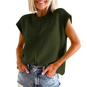 Женский безрукавный вязаный жилет с круглым вырезом, удобный свободный пуловер-топ Clearflower, Army Green