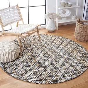 Ковер SAFAVIEH, 183 x 183 см, Natura Collection Ivory/Yellow NAT615C ручной работы в стиле бохо с узором треллис из премиальной шерсти и хлопка для прихожей, гостиной, спальни или кухни