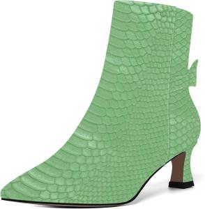 Женские ботильоны MOVINSTEPS с молнией, с бантом из лакированной кожи, с заостренным носком, для вечеринок, модные, с низким каблуком-ступицей, высотой до щиколотки, каблук 2 дюйма, Grass Green Snake