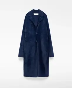 Женское длинное меховое пальто с застежкой на пуговицы Adolfo Dominguez, темно-синий