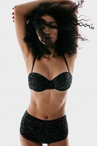 Бюстгальтер балконет с подкладкой и пайетками H&M, черный