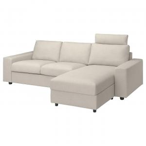3-местный диван с шезлонгом VIMLE IKEA, цвет with wide armrests with headrest/gunnared beige