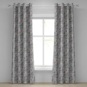 Штора на люверсах ABAKUHAUS с изображением Эйфелевой башни, речных фонарей и голубей на фоне с винтажным рисунком, декоративная двухпанельная штора, 280 см x 175 см, цвет: черный, серый, красный Abakuhaus