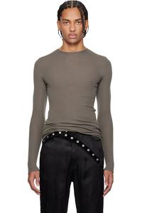 Rick Owens Серый ребристый свитер с круглым вырезом и изображением храма