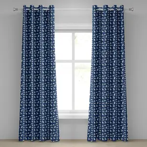 Штора ABAKUHAUS Акулий глаз, рисунок акулы с различными жестами, захватывающий и веселый морской дизайн, декоративные двухпанельные шторы, 280 см x 225 см, фиолетовый, синий, белый