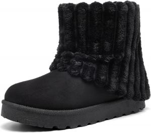 Женские замшевые зимние ботинки на платформе до щиколотки, теплые с пушистой и мягкой меховой подкладкой, противоскользящие, короткие ботинки с манжетой Lurnyet, Black