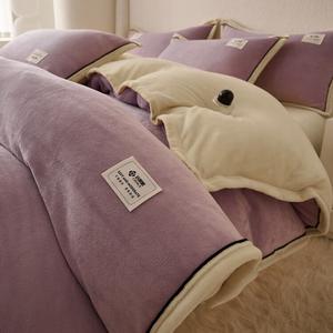 Disney Пододеяльник 180х220 см, двойной молочный бархат, светлый фиолетовый и светлый желтый, высокоплотный, согревающий