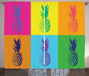 Штора ABAKUHAUS Ананас в деревенском стиле, летние фрукты в стиле поп-арт, универсальные ленточные шторы для гостиной с петлями и крючками, 280 x 225 см, цвет: желто-оранжевый Abakuhaus