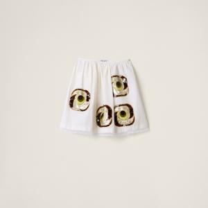 Вышитая юбка из поплина MIU MIU, белый