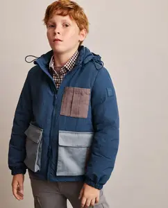 Пальто с карманами, контрастной подкладкой из овчины для девочки Coconut El Corte Inglés, темно-синий