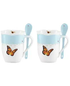 Кружки с ложками «Луг бабочек», набор из 2 шт. Lenox, blue