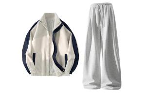 Повседневная спортивная одежда Unisex с лацканом Moderate X1617, экрю top+серый pants