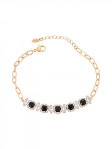 Faina Женский браслет-цепочка с кристаллами, цвет розовое золото, черный