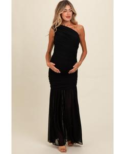 Макси-платье для беременных из сетчатой ткани с драпировкой на одно плечо Pinkblush, Black