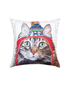 Декоративная подушка в виде зимней шапки с котом для дома и улицы, рождественская, 18 x 18 дюймов C&F Home, grey