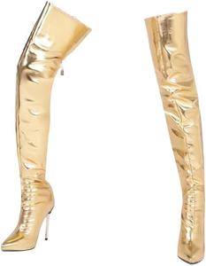 Женские сапоги выше колена с заостренным носком, на шпильке, длинные модные ботильоны весенне-осеннего стиля для женщин Generic, 3