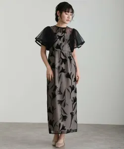 Платье с круглыми рукавами и цветочным принтом, свадебное платье для вечеринки Pourvous, цвет Black