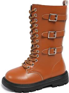 Детские замшевые ботфорты с молнией сбоку и ремешком, панк-гот стиль, высокие ботинки для верховой езды, мода осень-зима, длинные ботинки, размер 4-12 лет Generic, #00 Brown