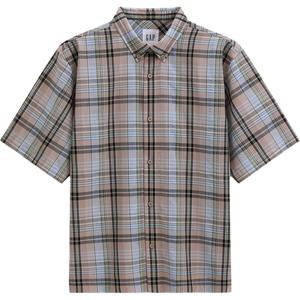 Рубашки унисекс с отворотом, умеренной длины GAP, коричневый plaid
