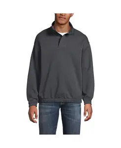 Мужская толстовка с длинным рукавом из френч терика в винтажном стиле с молнией до середины груди Lands' End, серый