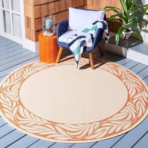 Ковер SAFAVIEH, 161 x 161 см, Washable Rug Outdoor Courtyard Collection - круглый, Natural & Terracotta, без линьки и легкий в уходе, идеален для патио, заднего двора, прихожей (CY1551-3201)