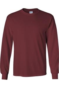 Gildan Мужская однотонная футболка с круглым вырезом и длинными рукавами из ультрахлопка, бордовый