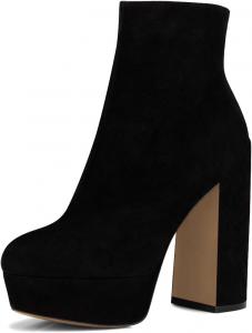 Женские ботильоны на высоком массивном каблуке с платформой, круглый носок, боковая молния, обувь для вечеринки, выпускного, повседневная, размеры 4-16 US Wo wagas, Black