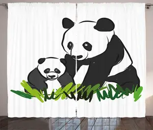 Штора ABAKUHAUS "Забавный медведь в деревенском стиле", бамбуковая, с изображением семьи панд, присборенная штора из тесьмы для спальни с петлями и крючками, 280 x 225 см, темно-серо-белый Abakuhaus
