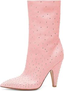 Женские ботильоны XYD с драгоценными камнями, праздничные элегантные туфли с низким каблуком, заостренным носком, свободного кроя, зимние ботинки со стразами, Pink