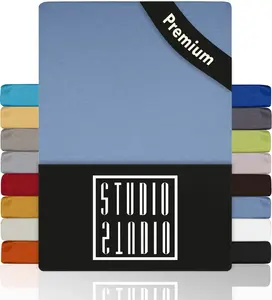 Простыня на резинке Premium 140 x 200 см - 160 x 220 см, 170 г/м², гребенной хлопок с 3% эластана, 100, простыня также подходит для высоких матрасов, пружинных кроватей и водяных кроватей высотой до 35 см - средне-синий STUDIO