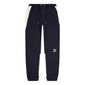 Брюки csm sweatpants contrasting colors knit drawstring bundle feet sports pants blue Puma, синий