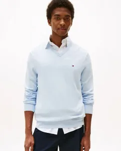 Мужской однотонный хлопковый свитер с V-образным вырезом Tommy Hilfiger, светло-голубой