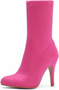 Женские модные ботильоны Aflngle с заостренным носком, закрытые, на высоком каблуке-стилетто, эластичные замшевые короткие ботинки, элегантные и удобные, на среднем голенище, Peach-Red