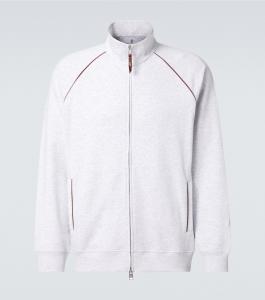 Спортивная куртка из хлопкового джерси Brunello Cucinelli, Pearl Grey