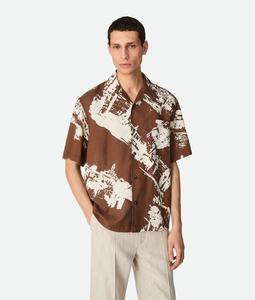 Italian postcard silk shirt BOTTEGA VENETA, пекан/голубь