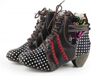 Ботинки TMA EYES & MAiA Women's Handcrafted Polka Dot Ankle Boots - Retro Artistic Design, Fleece-Lined, Lace-Up Mid-Heel Style, Black