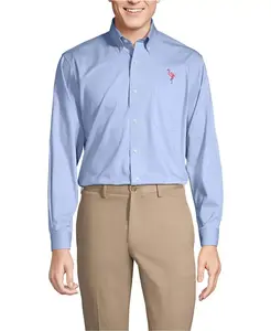 Рубашка мужская Big & Tall Traditional Fit, классический крой, без глажки, из пима-хлопка, с воротником на пуговицах Lands' End, синий