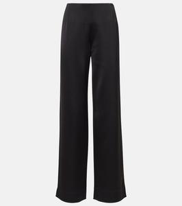 Широкие брюки из атласа с высокой талией Toteme, черный