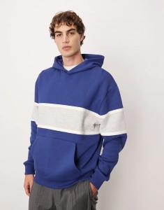 Свободная толстовка с капюшоном ASOS DESIGN с цветными блоками темно-синего цвета