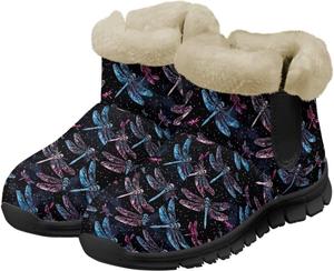 Женские зимние ботинки Jeiento Beauty Dragonfly с цветочным узором, пушистые, на щиколотку, для походов, с противоскользящей подошвой, Dragonfly Starry Sky