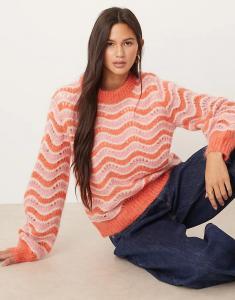 Вязаный джемпер YAS из мохера в розовую полоску