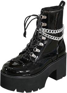 Женские ботильоны Parisuit, готическое покрытие, платформа, массивные, высокий каблук, шнуровка, боевые ботинки, панк, короткие ботильоны, Schwarz 12
