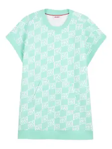 Платье с короткими рукавами и узором Hugo Kids, зеленый