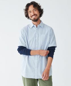 Рубашка из органического хлопка сирсакер, короткие рукава, в полоску, японский крой.