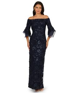 Женское кружевное платье с пайетками и открытыми плечами Adrianna Papell, Blue