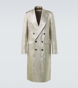Двубортное пальто из ламе Dries Van Noten, серебряный